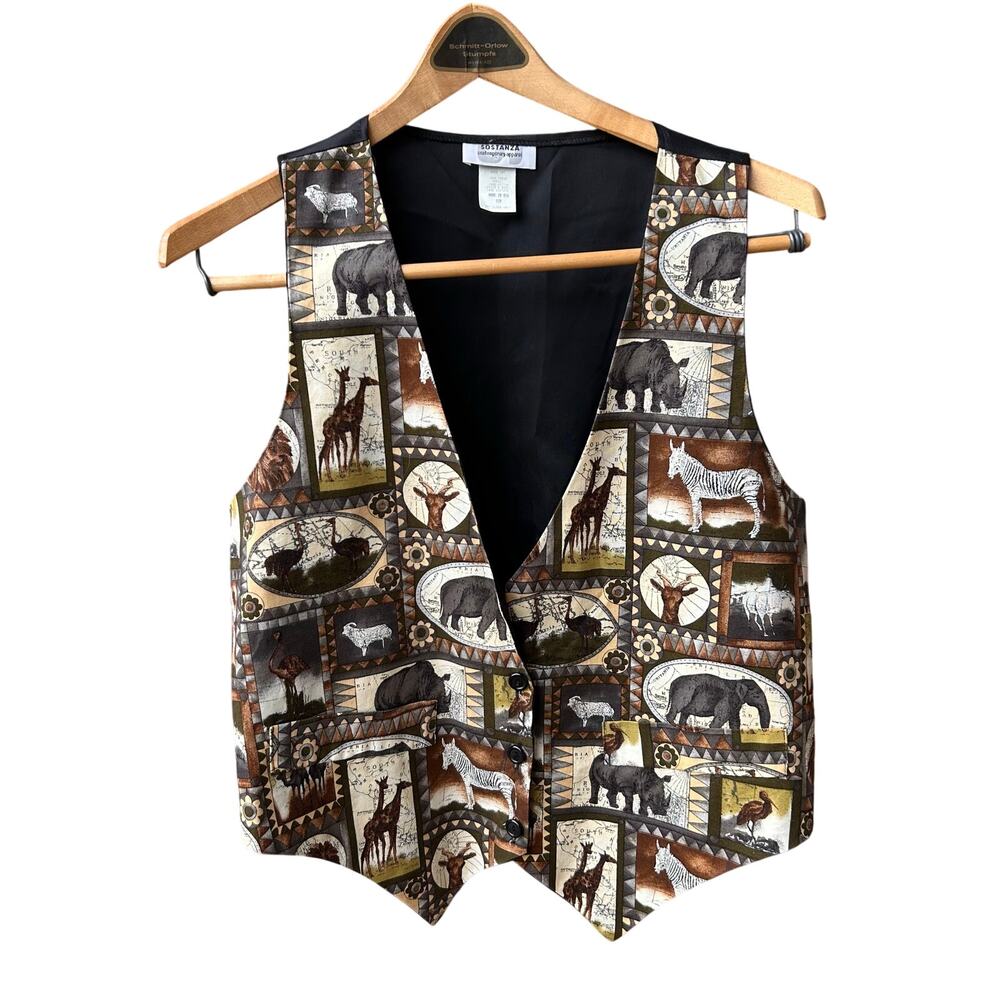 Vintage Sostanza Safari Animal Print Vest Made In USA Size S/M